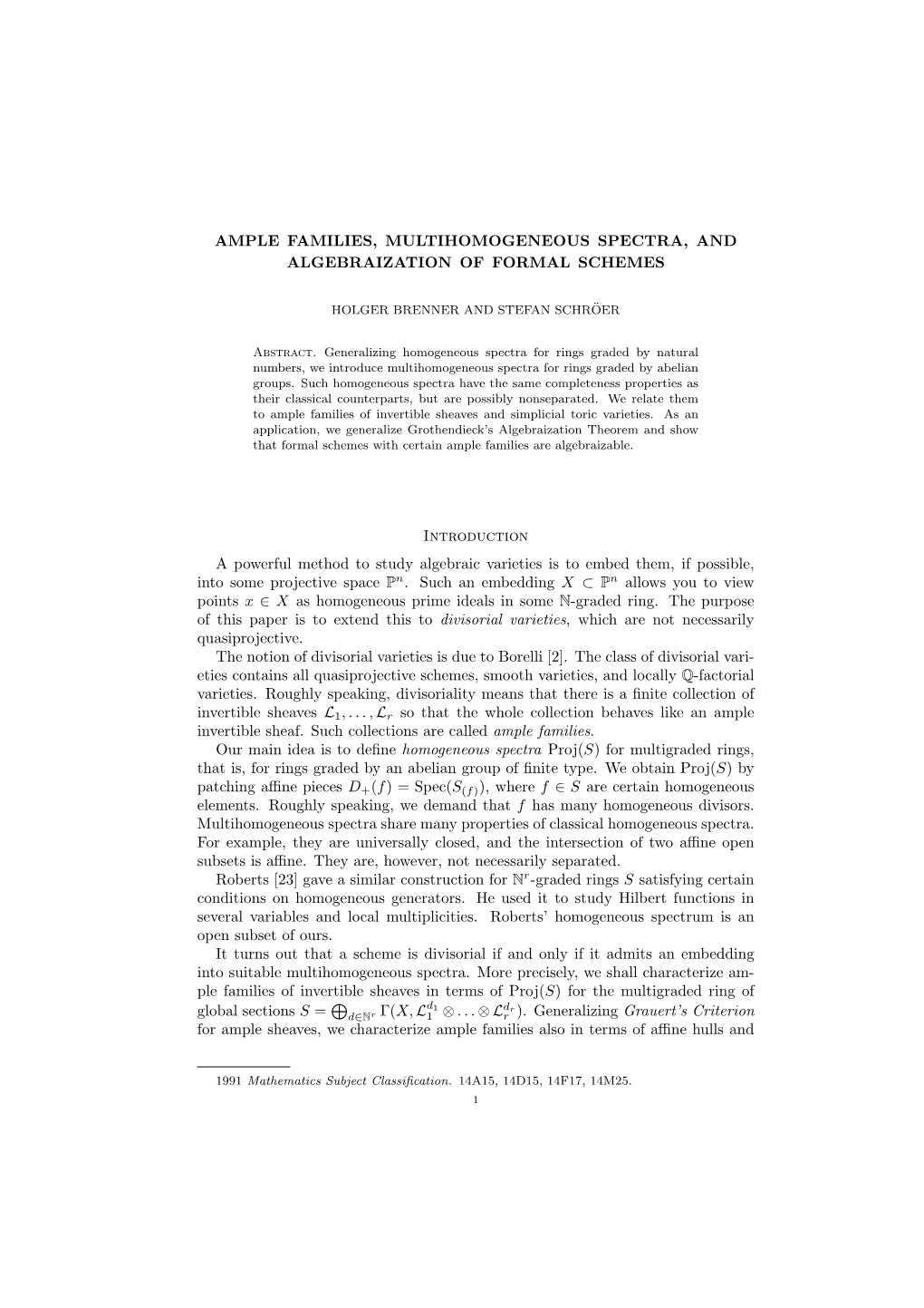 Ample Families, Multihomogeneous Spectra, and Algebraization of Formal Schemes