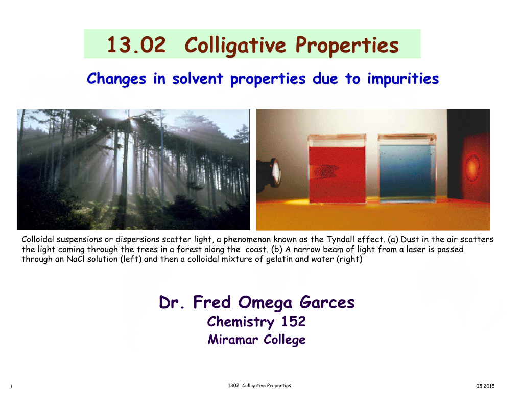 13.02 Colligative Properties Changes in Solvent Properties Due to Impurities