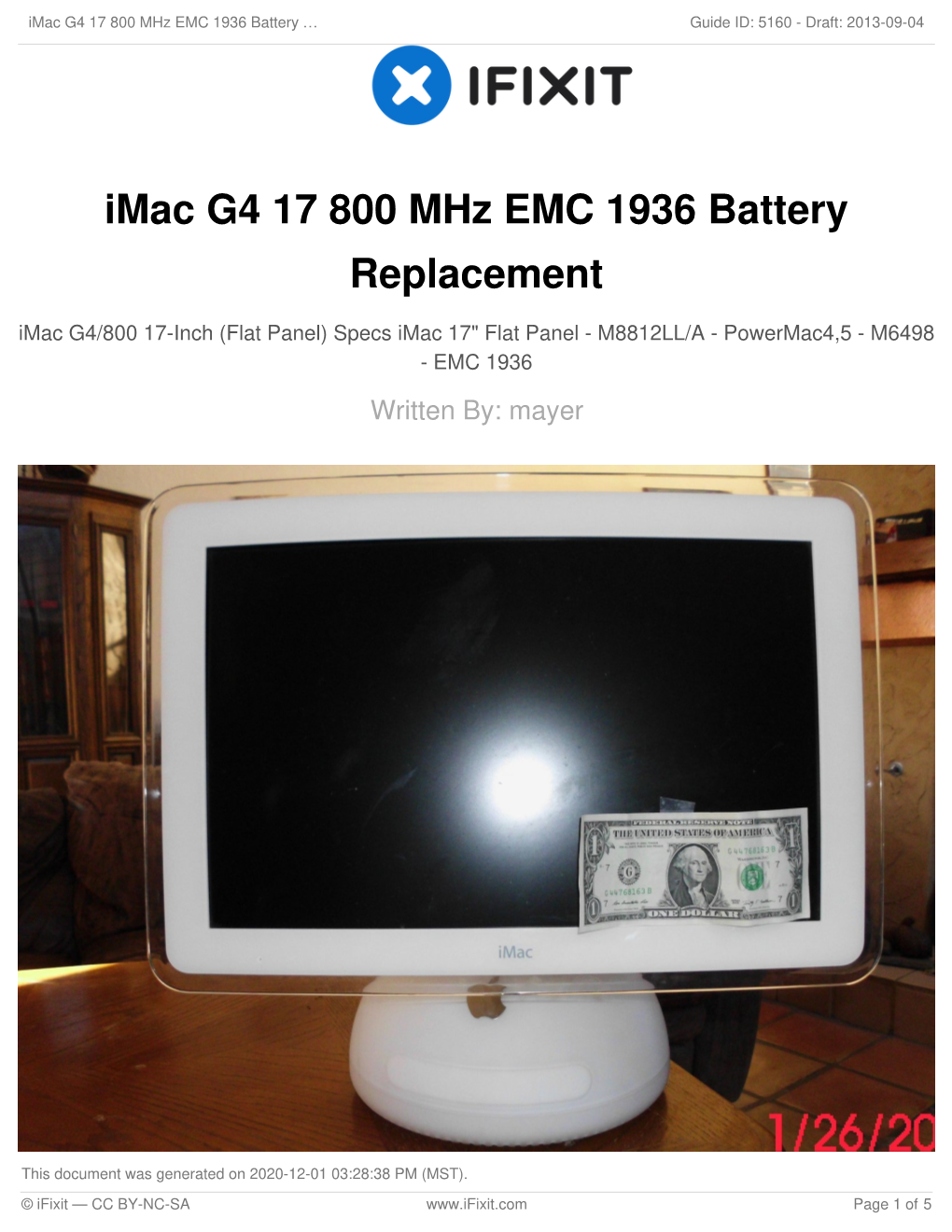 Imac G4 17 800 Mhz EMC 1936 Battery Replacement