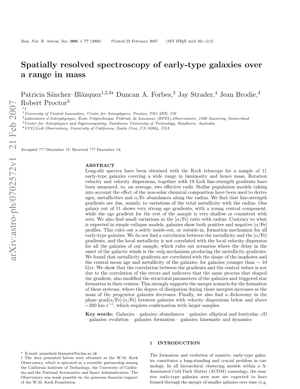 Arxiv:Astro-Ph/0702572V1 21 Feb 2007 O.Nt .Ato.Soc