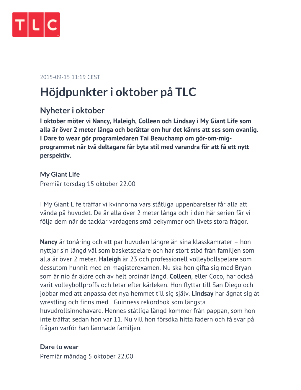 Höjdpunkter I Oktober På TLC