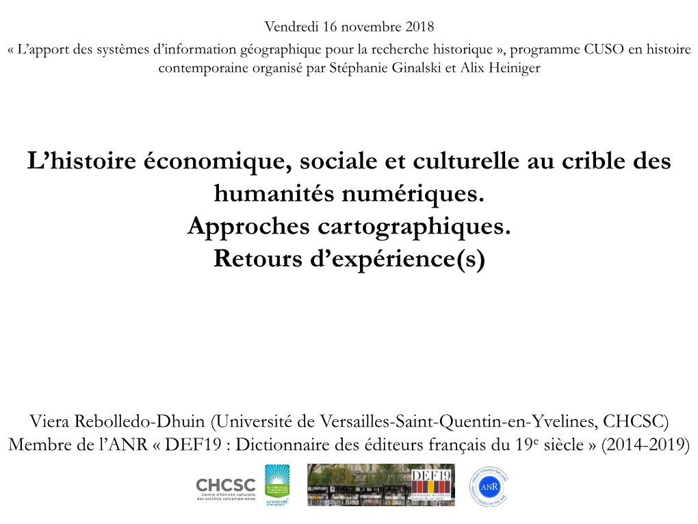 L'histoire Économique, Sociale Et Culturelle Au Crible Des Humanités