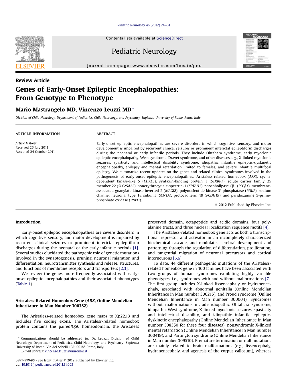 Genes of Early-Onset Epileptic Encephalopathies: from Genotype to Phenotype