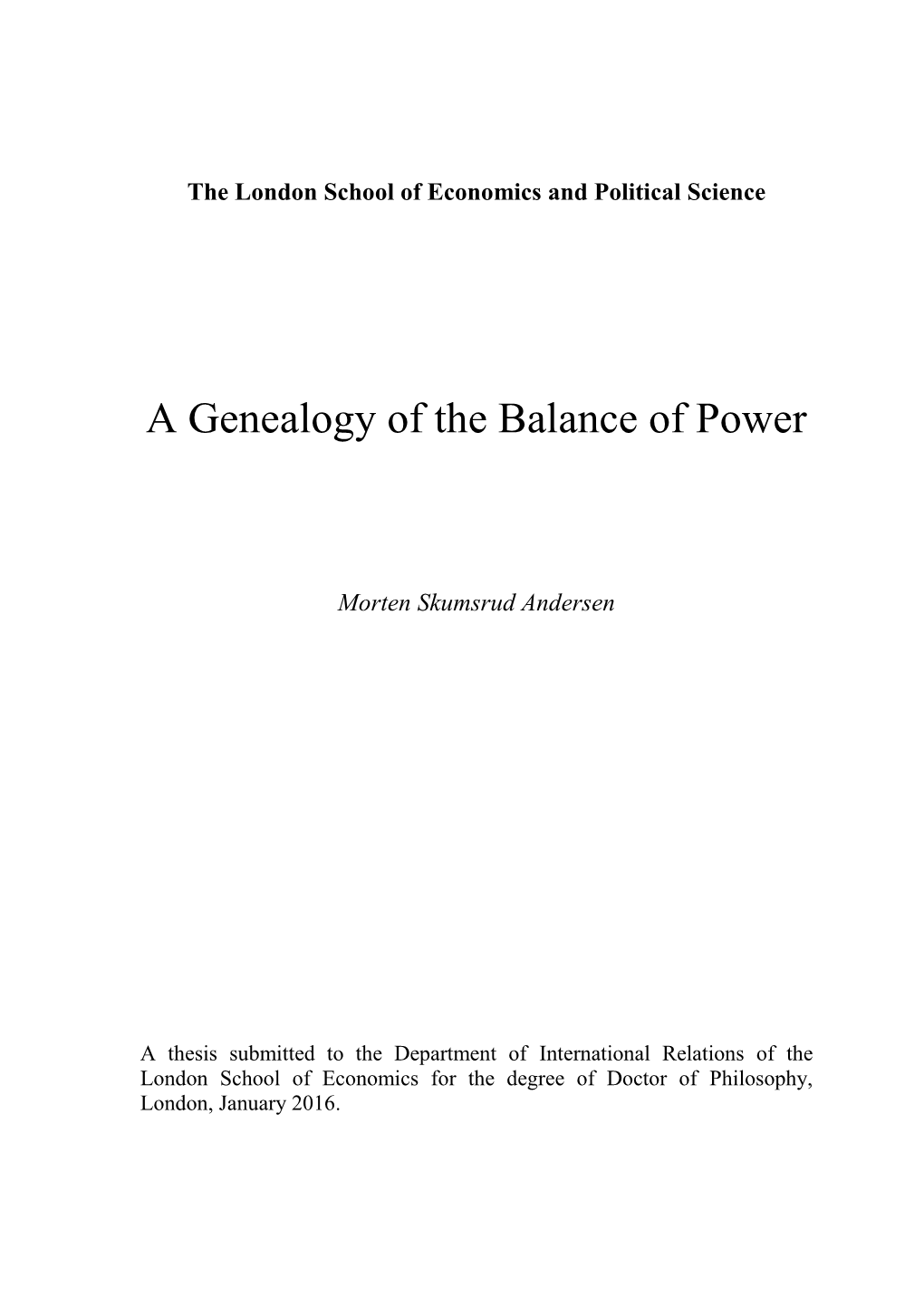 A Genealogy of the Balance of Power