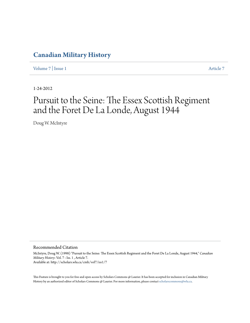 The Essex Scottish Regiment and the Foret De La Londe, August 1944 Doug W