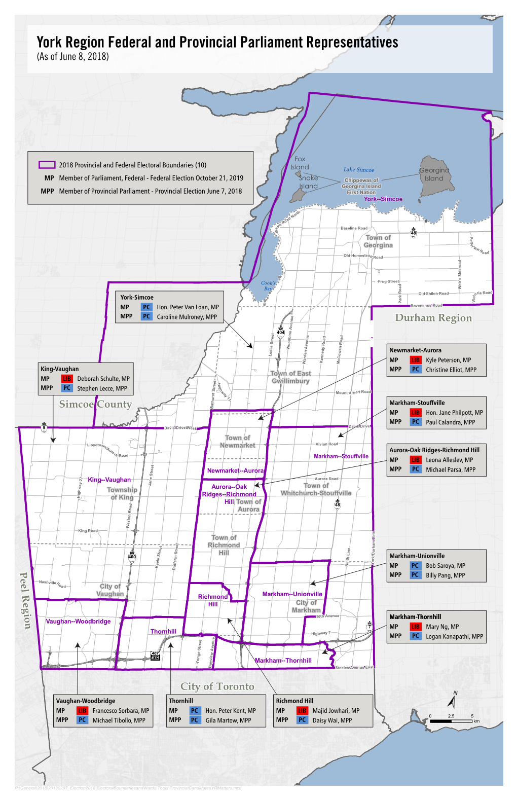 York Region Federal and Provincial Parliament Representatives (As of June 8, 2018)