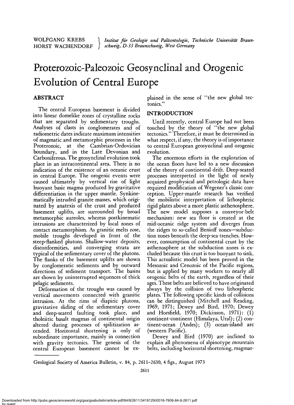 Proterozoic-Paleozoic Géosynclinal and Orogenic Evolution of Central Europe