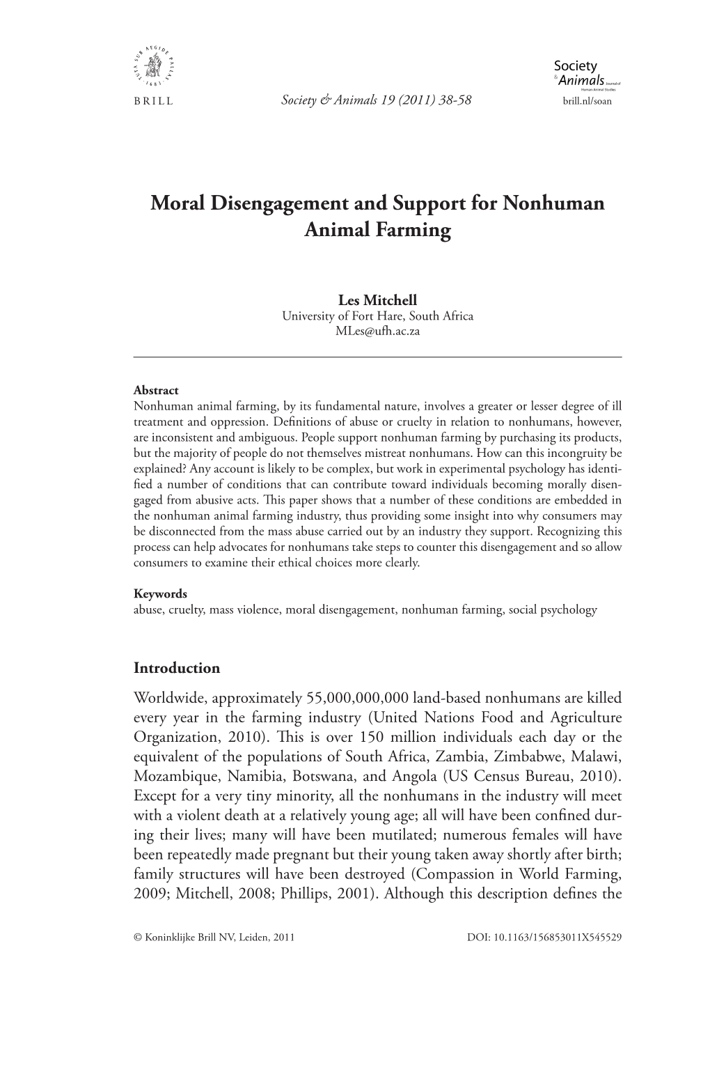 Moral Disengagement and Support for Nonhuman Animal Farming