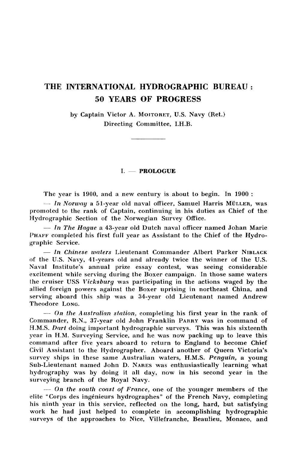 The International Hydrographic Bureau : 50 Years of Progress