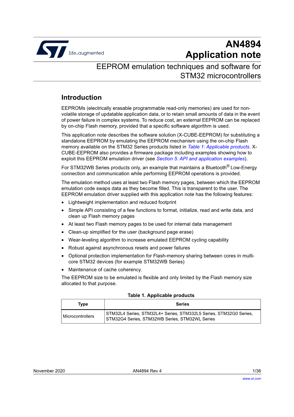 AN4894 EEPROM Emulation Techniques and Software for STM32