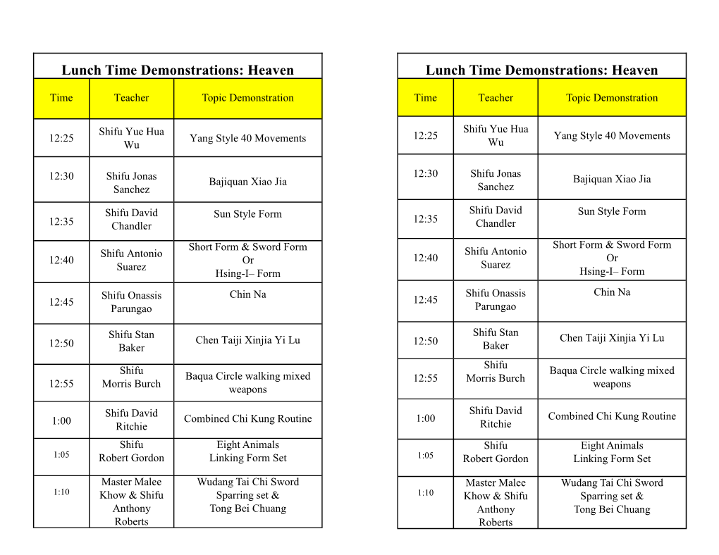 Lunch Time Demonstrations: Heaven Lunch Time Demonstrations: Heaven