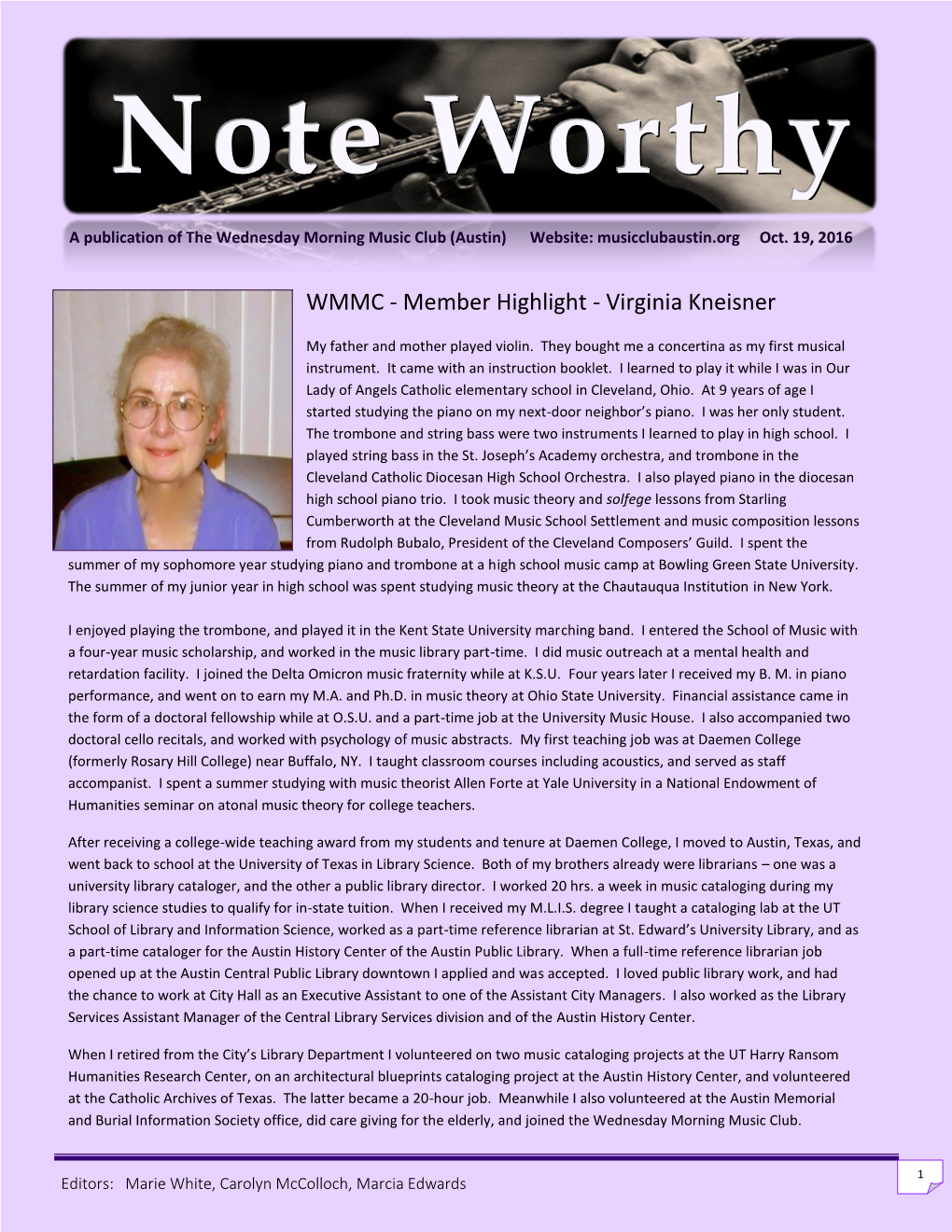 WMMC - Member Highlight - Virginia Kneisner