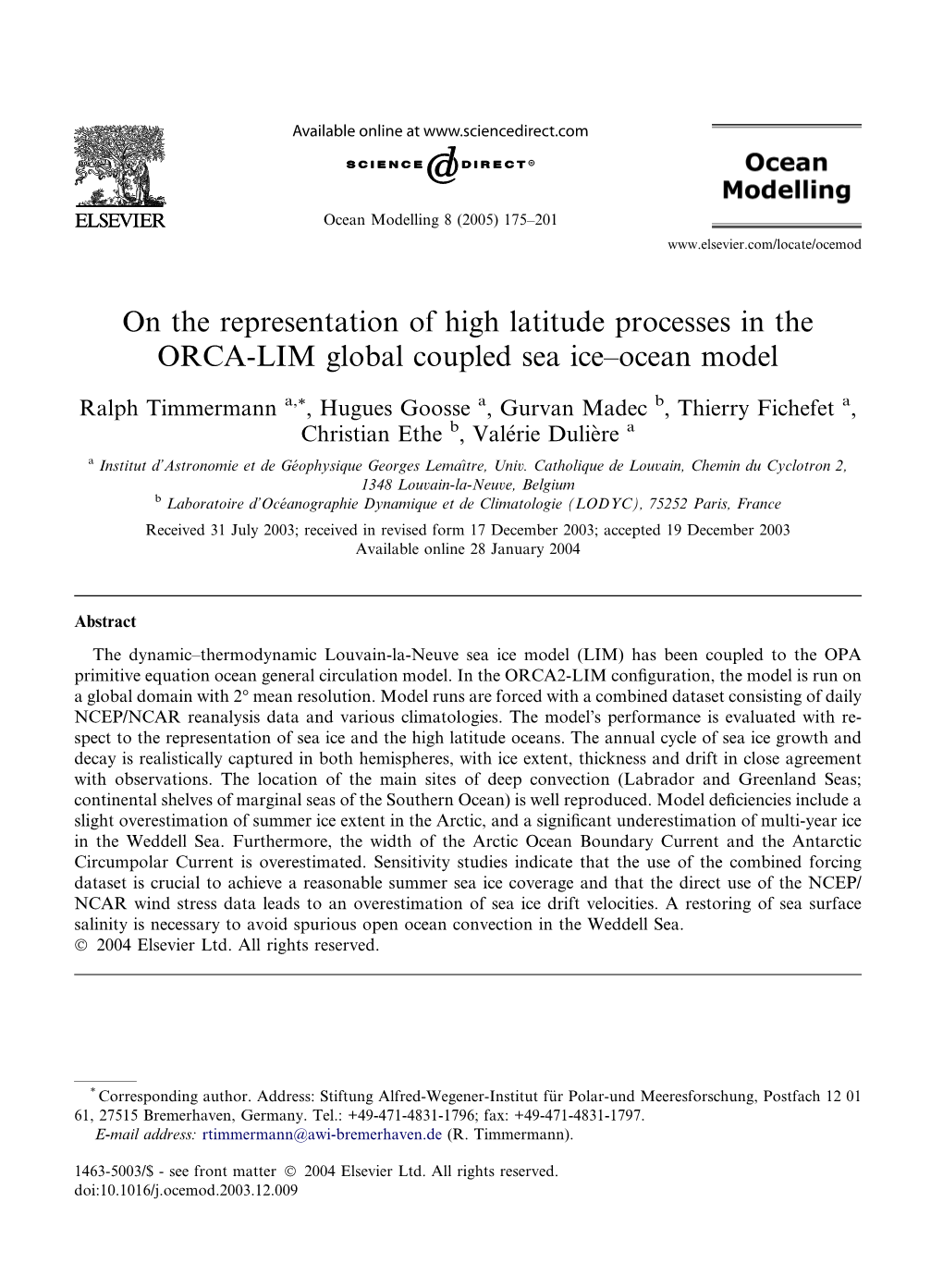 On the Representation of High Latitude Processes in the ORCA-LIM Global Coupled Sea Ice–Ocean Model