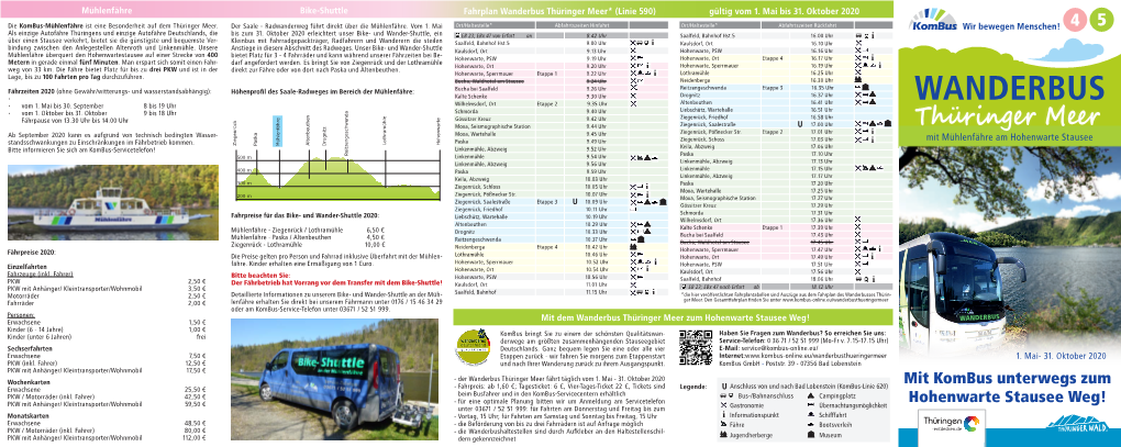 Wanderbus Thüringer Meer* (Linie 590) Gültig Vom 1