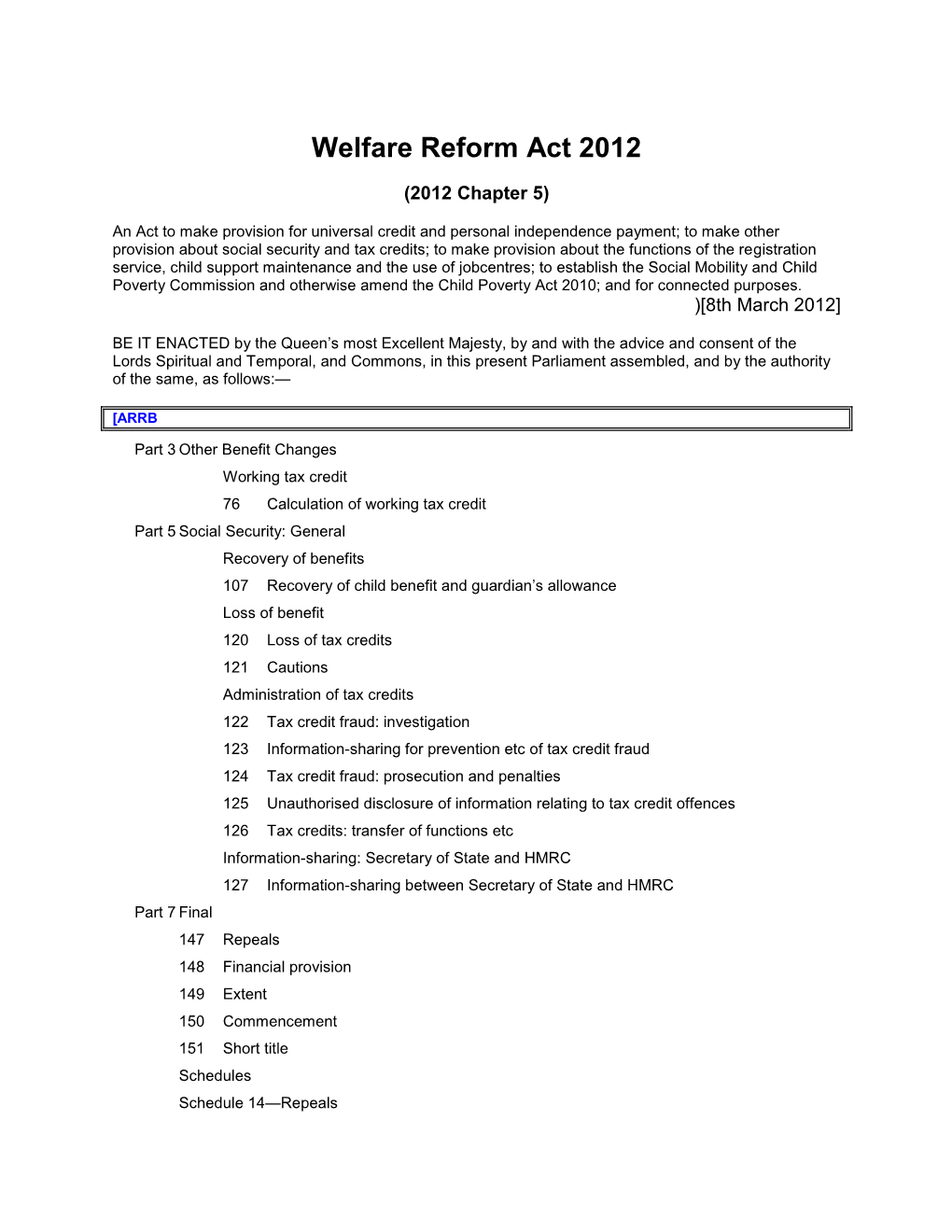 Welfare Reform Act 2012
