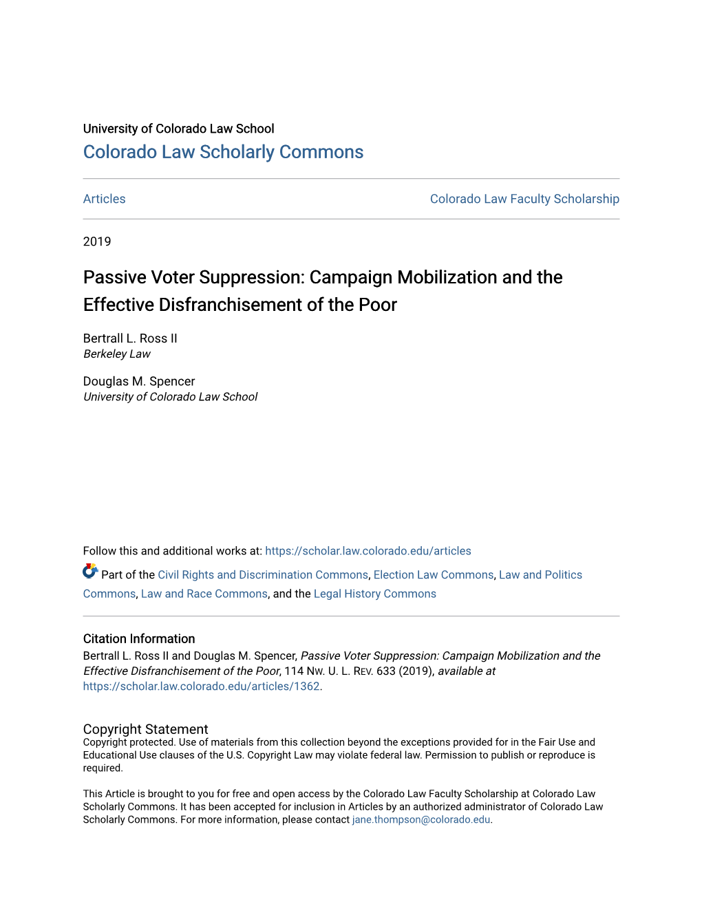 Passive Voter Suppression: Campaign Mobilization and the Effective Disfranchisement of the Poor