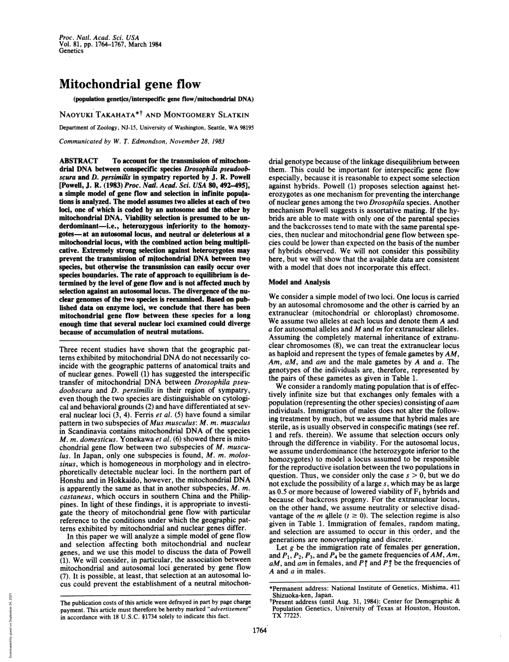 Mitochondrial Gene Flow