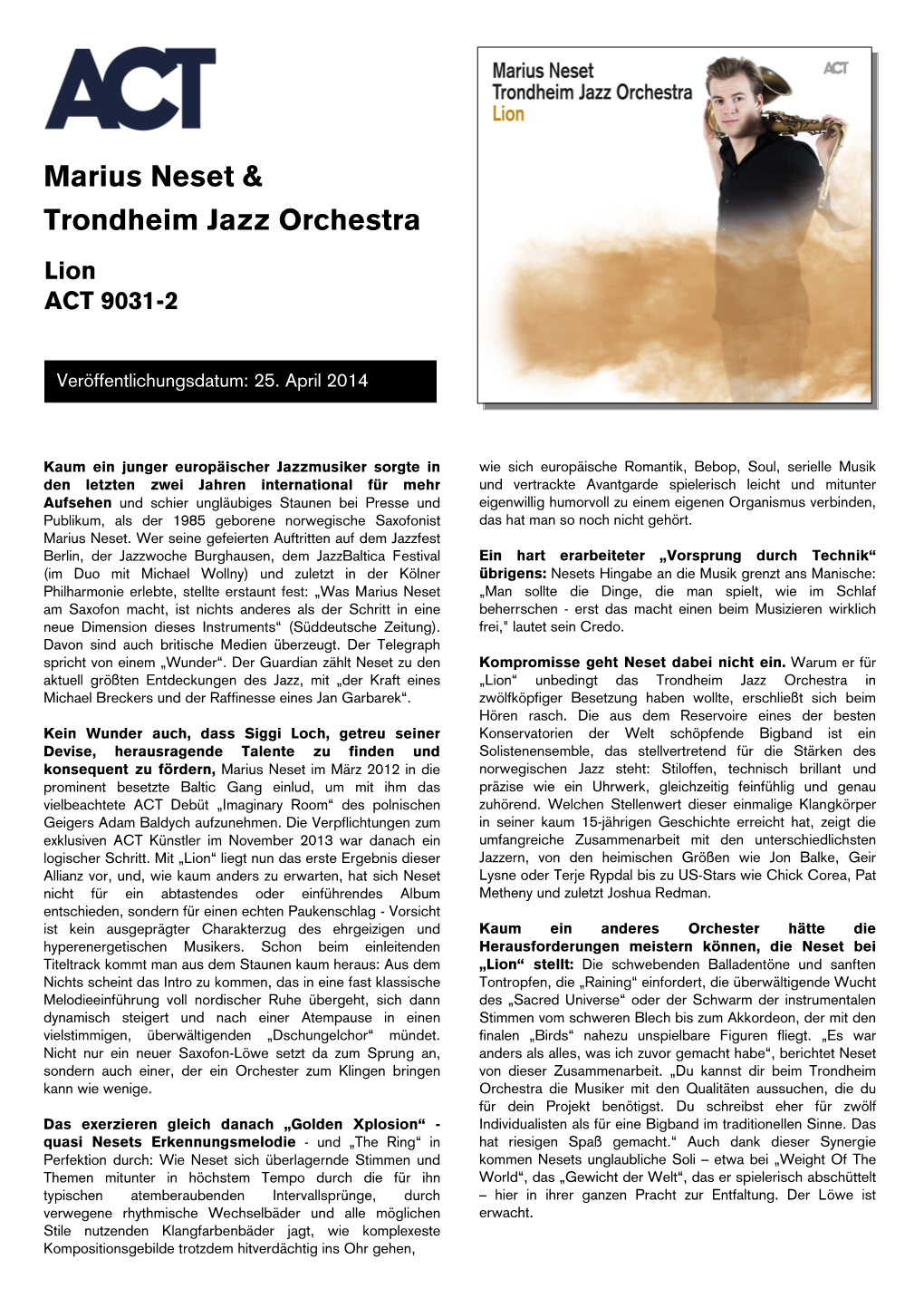 Marius Neset & Trondheim Jazz Orchestra