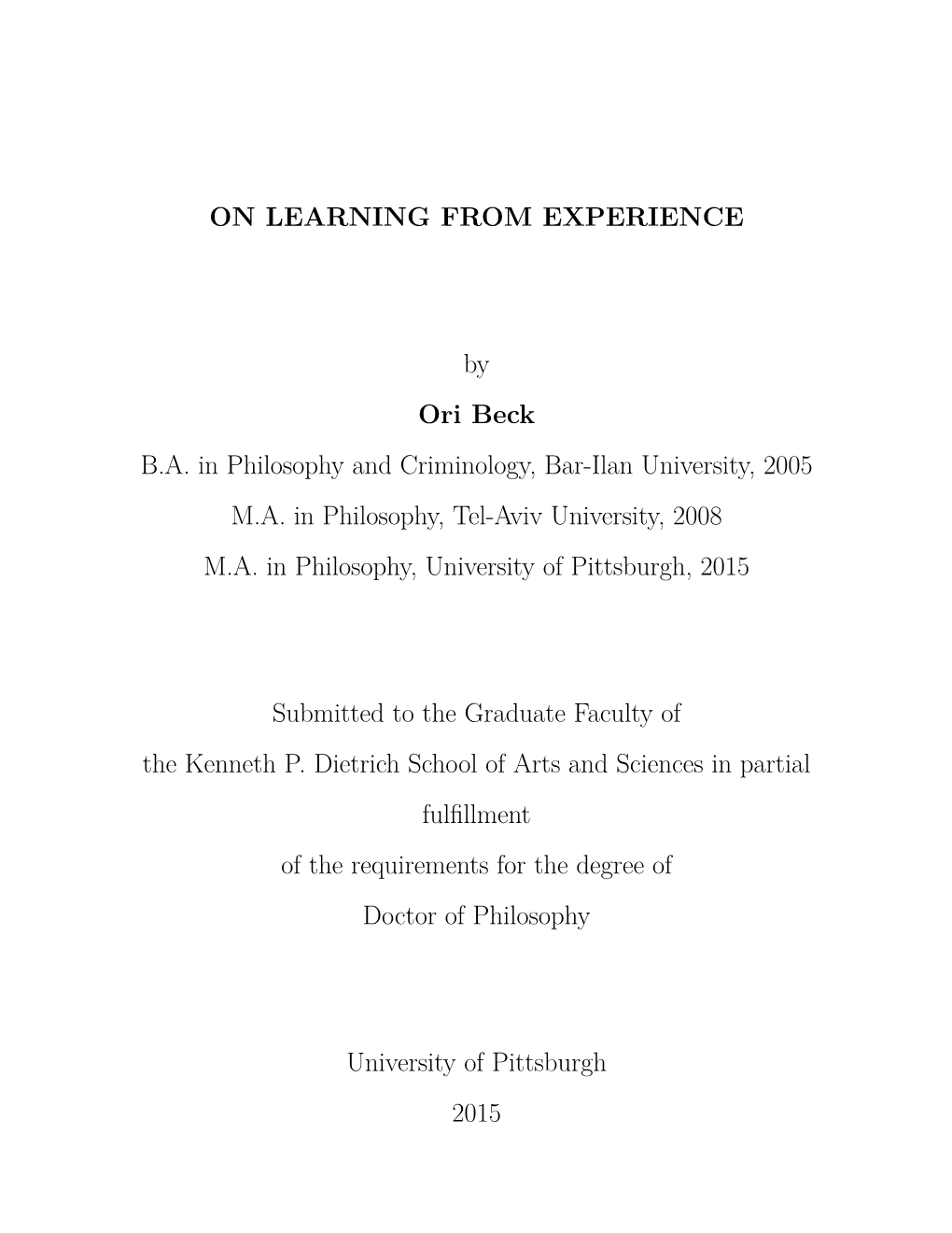 On Learning from Experience