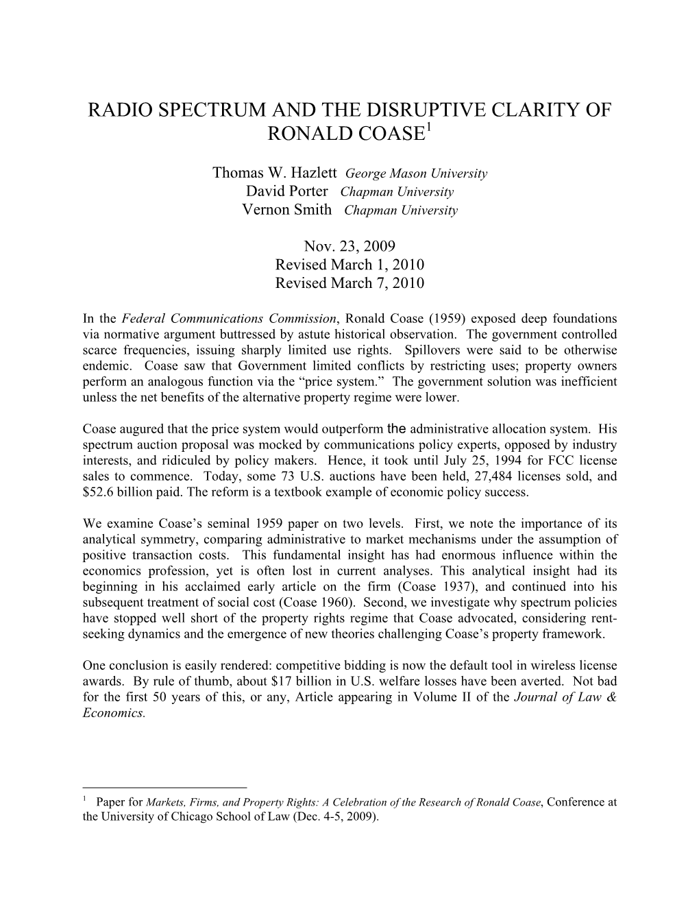 Radio Spectrum and the Disruptive Clarity of Ronald Coase1