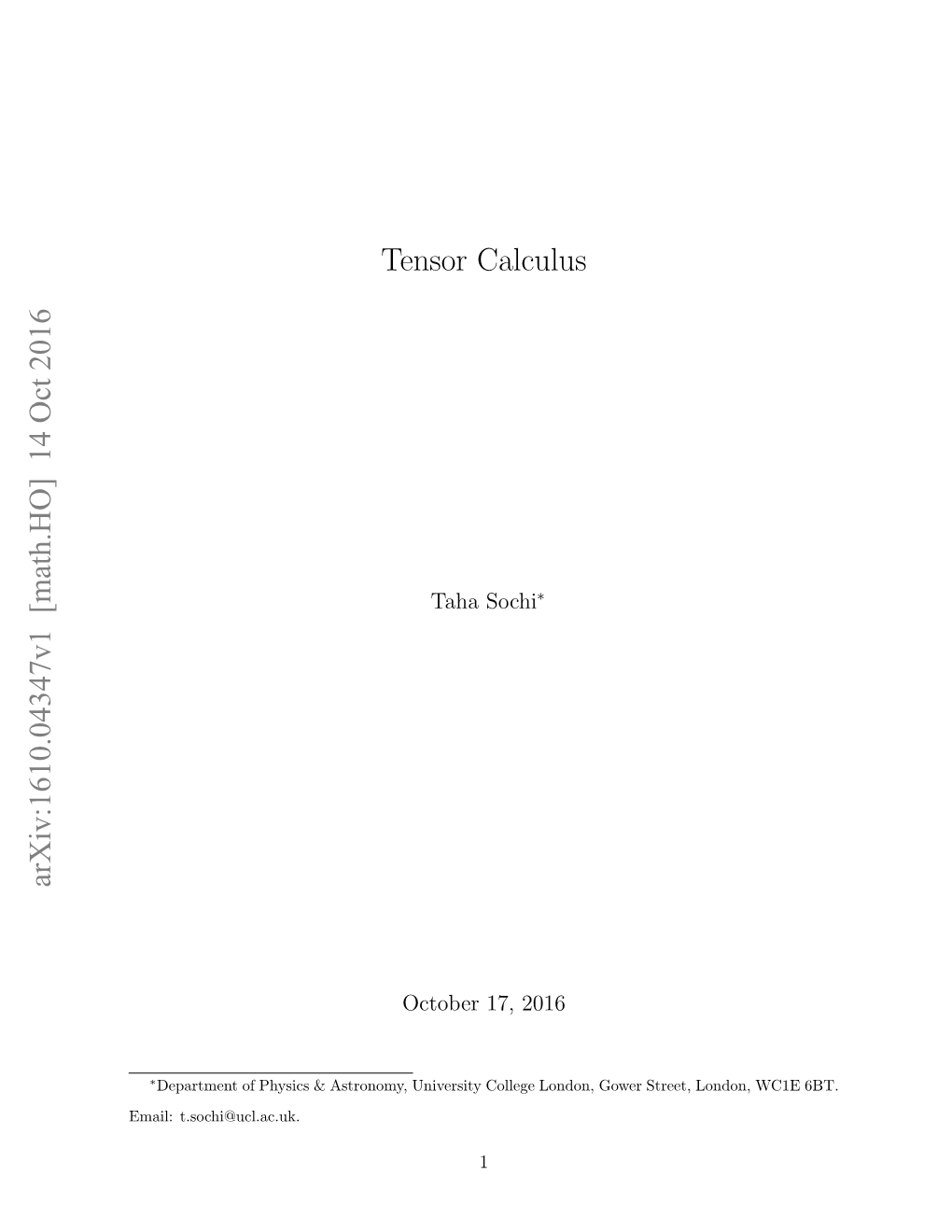 Tensor Calculus Arxiv:1610.04347V1 [Math.HO] 14 Oct 2016