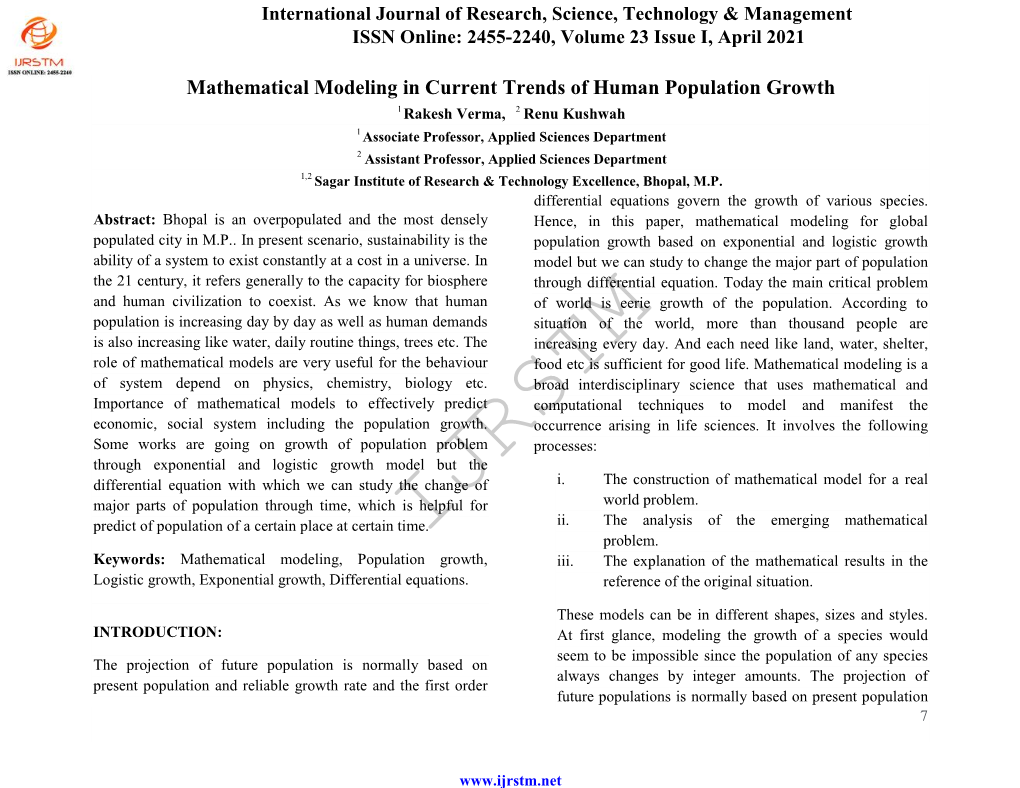 Mathematical Modeling in Current Trends of Human Population Growth