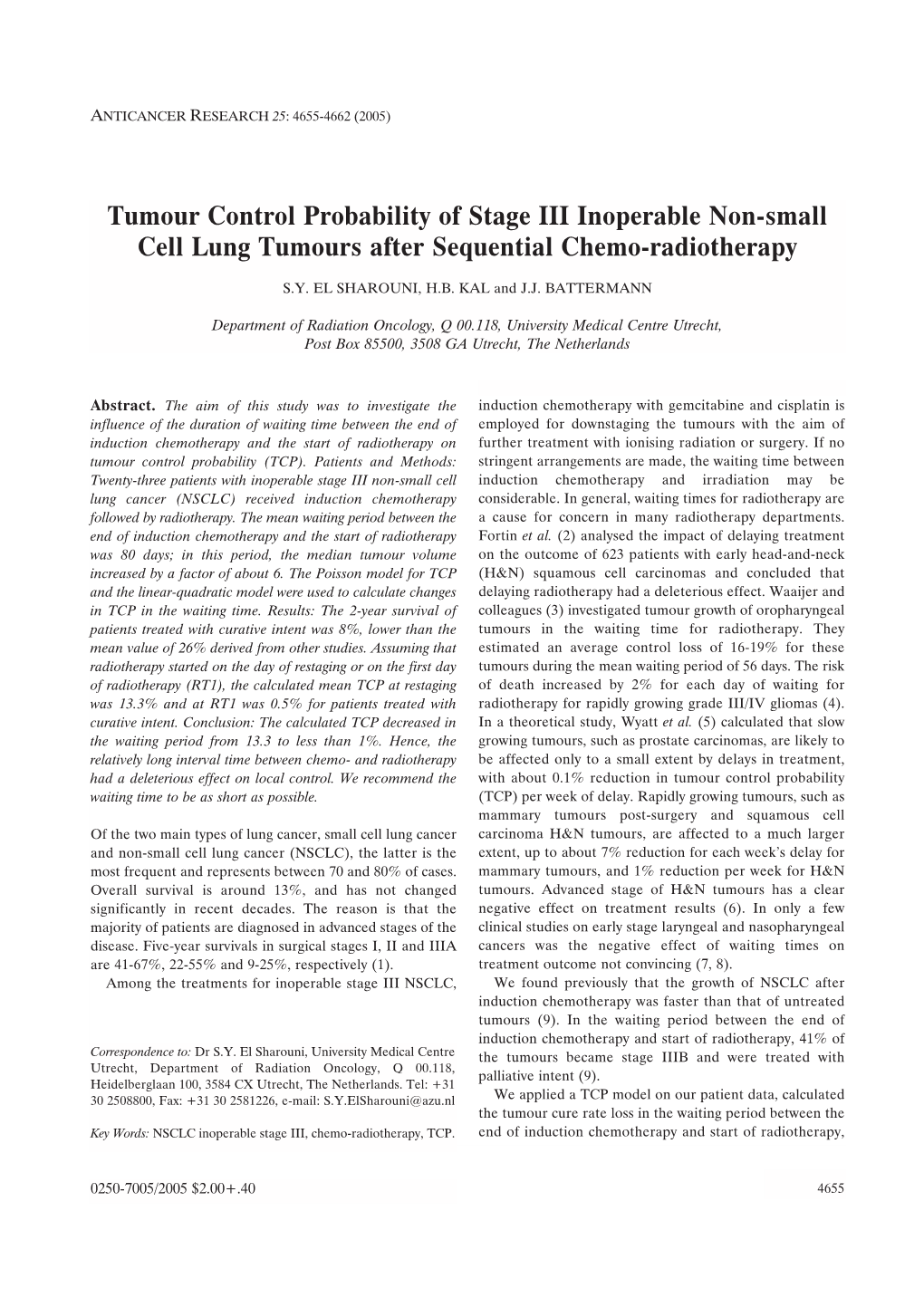 Tumour Control Probability of Stage III Inoperable Non-Small Cell Lung Tumours After Sequential Chemo-Radiotherapy