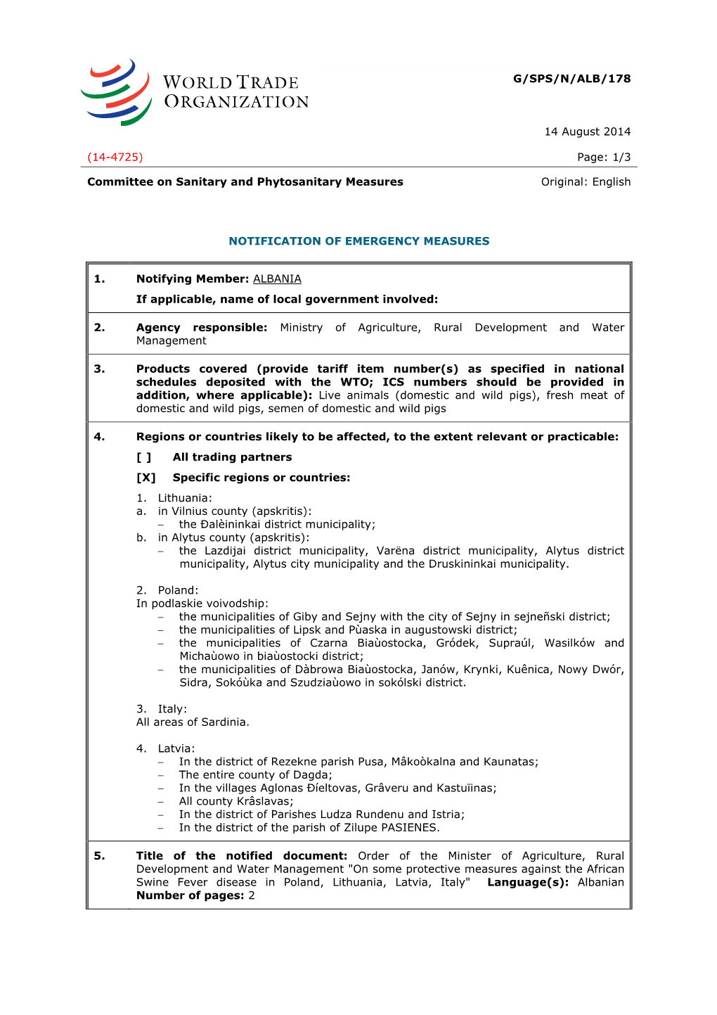 1/3 Committee on Sanitary and Phytosanitary Measures Original