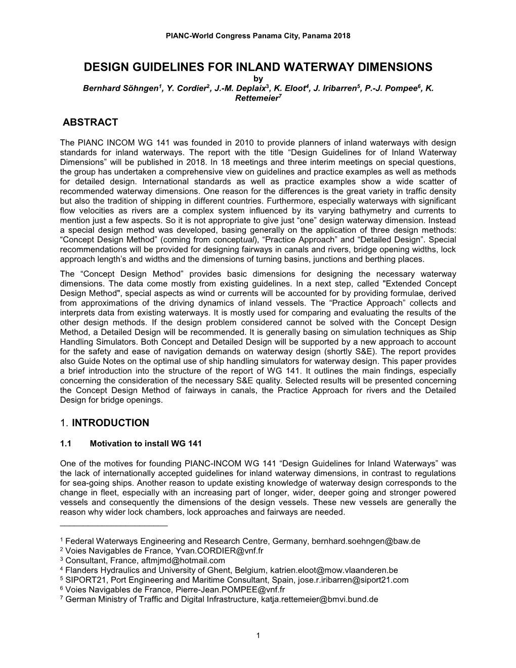 DESIGN GUIDELINES for INLAND WATERWAY DIMENSIONS by Bernhard Söhngen1, Y