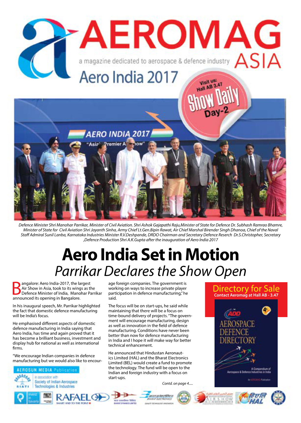 Aero India Set in Motion Parrikar Declares the Show Open Angalore: Aero India-2017, the Largest Age Foreign Companies