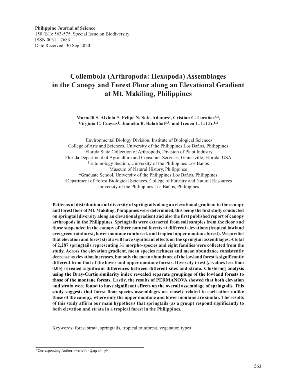 Assemblages in the Canopy and Forest Floor Along an Elevational Gradient at Mt