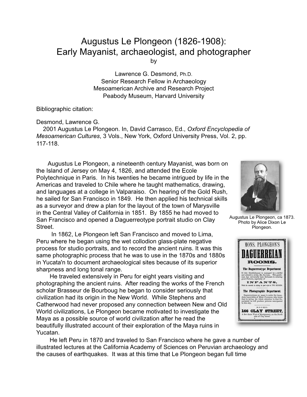 2001 Augustus Le Plongeon- Early Mayanist, Archeologist, Photographer