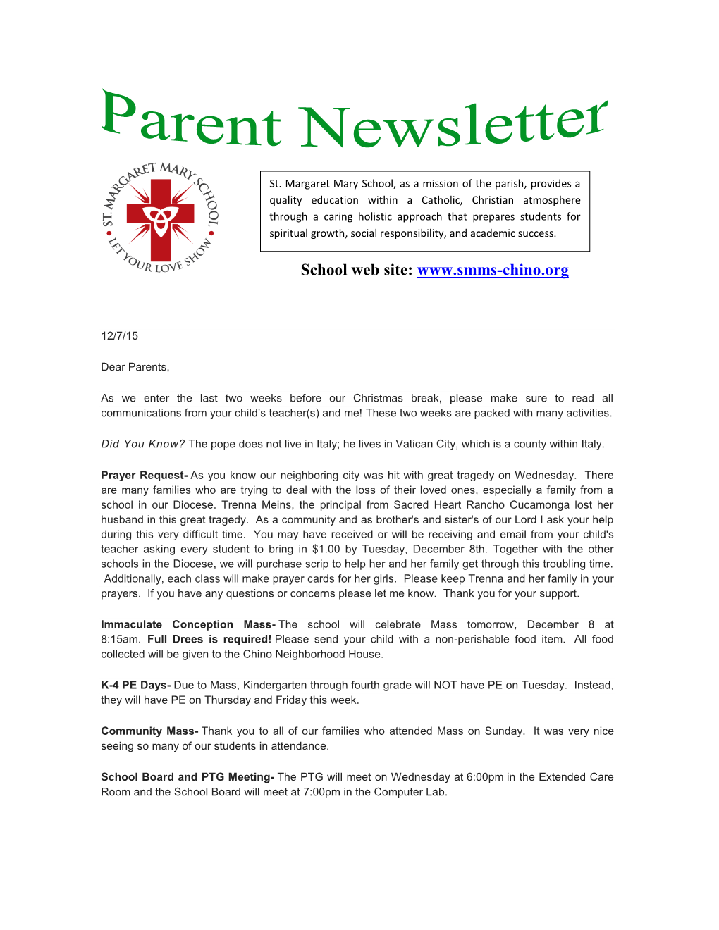 Parent Newsletter