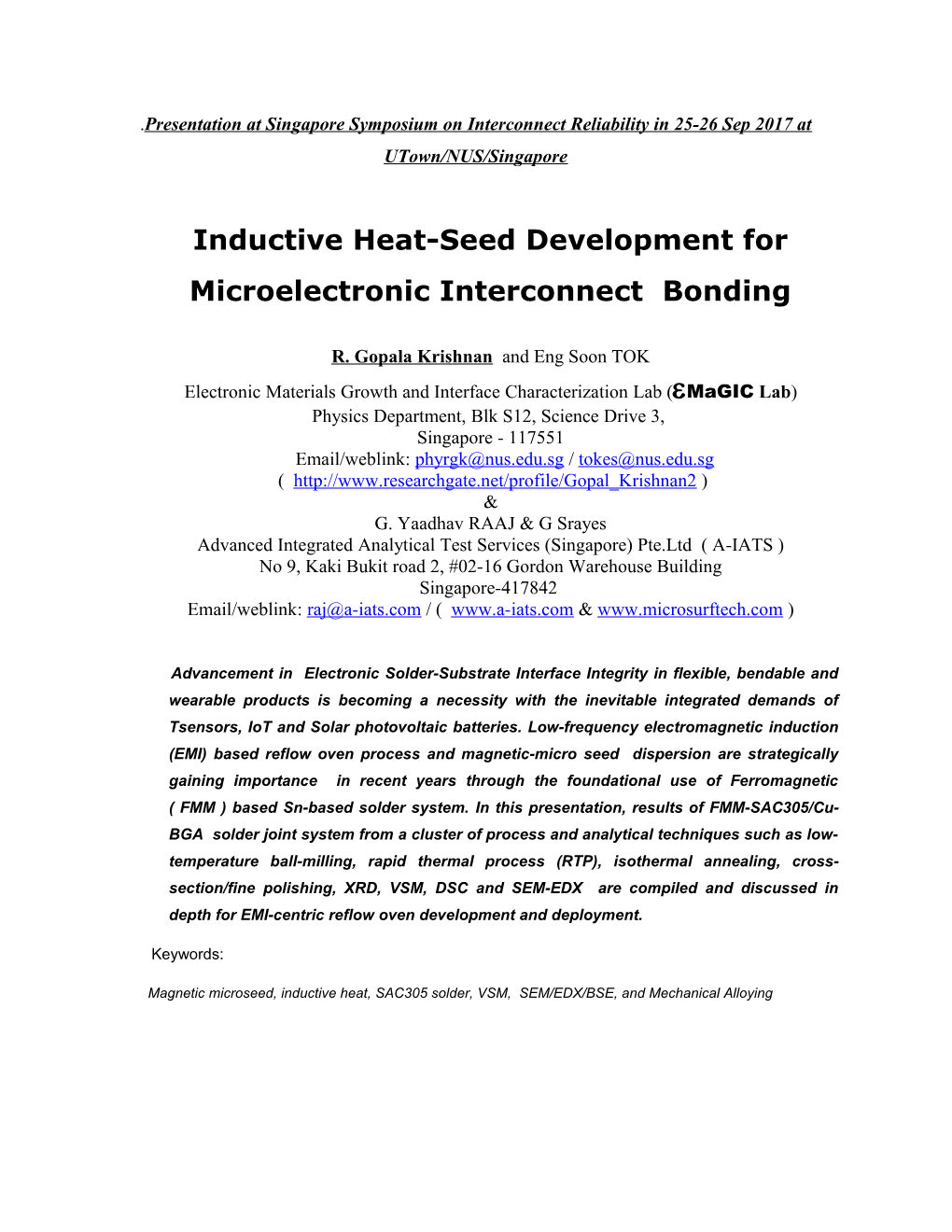 Inductive Heat-Seed Development For