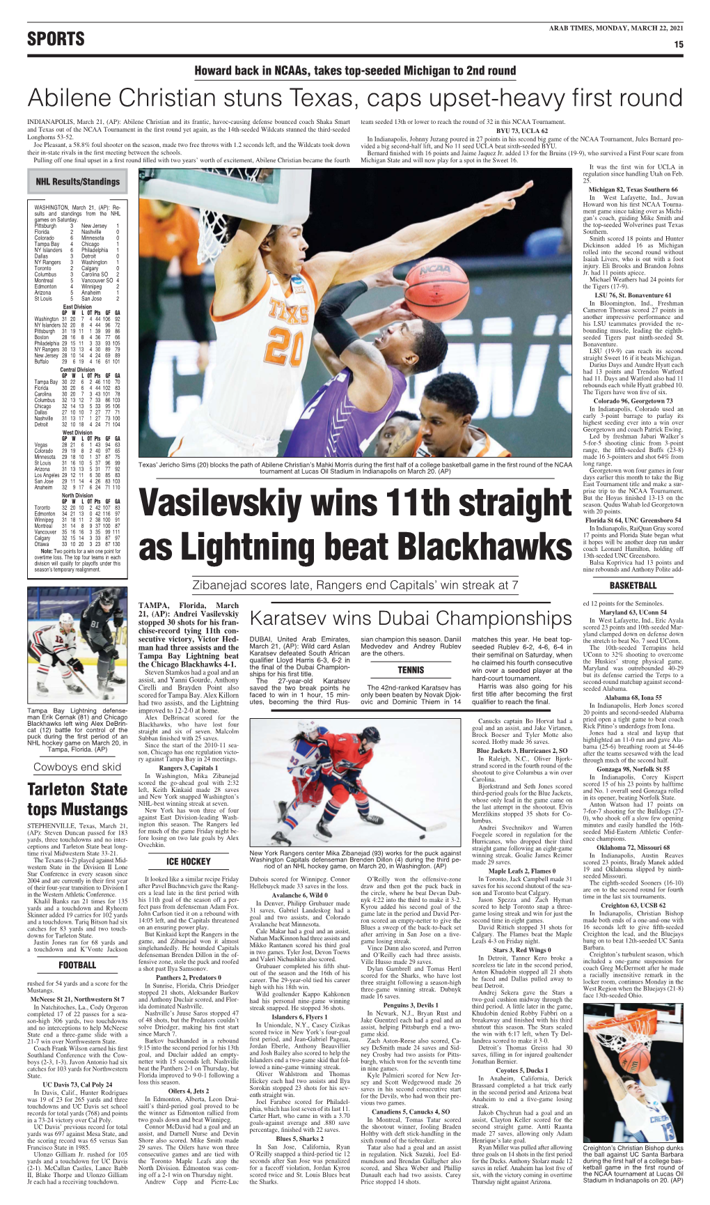 Vasilevskiy Wins 11Th Straight As Lightning Beat Blackhawks