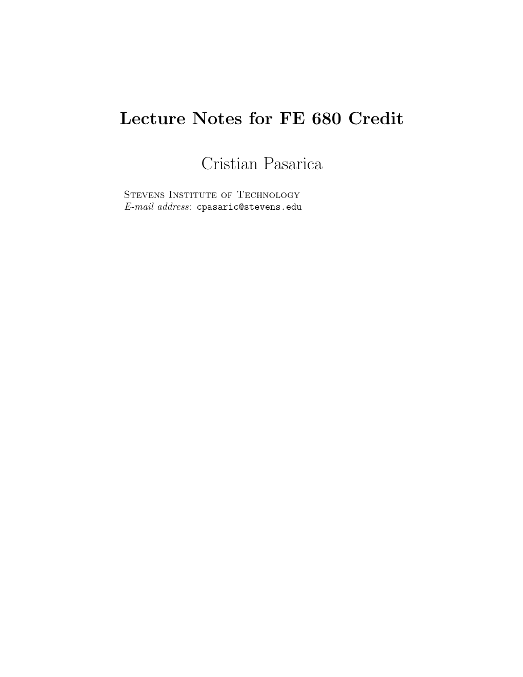 FE 680 Lecture Notes