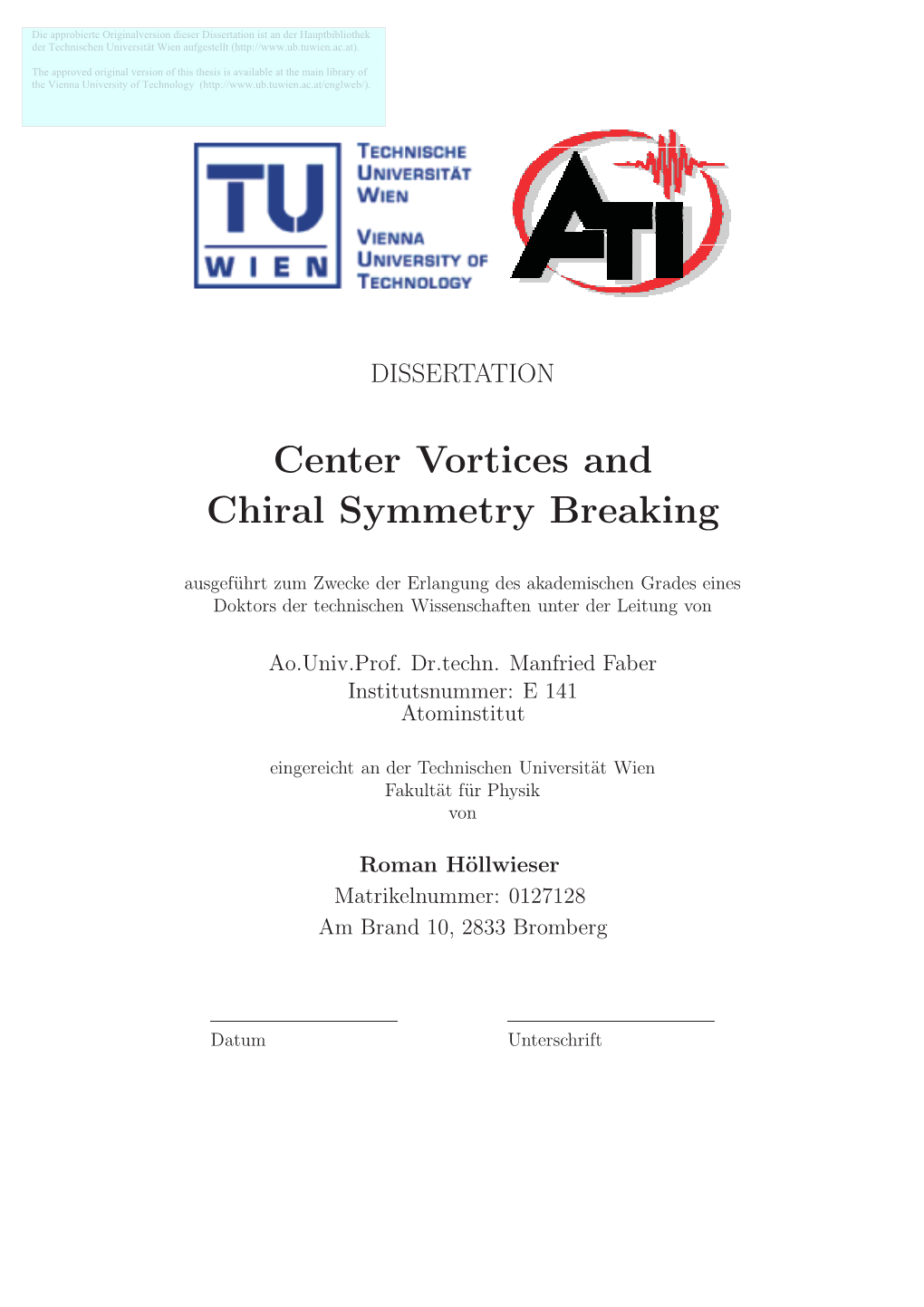 Center Vortices and Chiral Symmetry Breaking