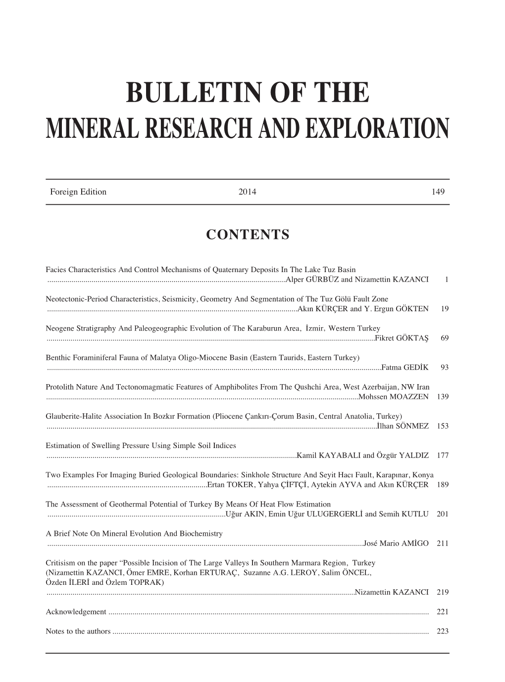 Bulletin of the Mineral Research and Exploration