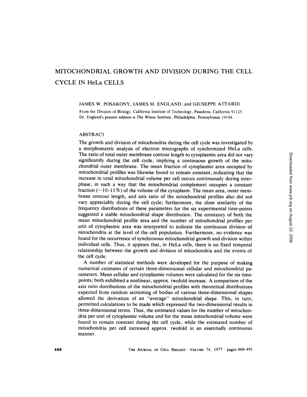 Mitochondrial Growth and Division During the Cell