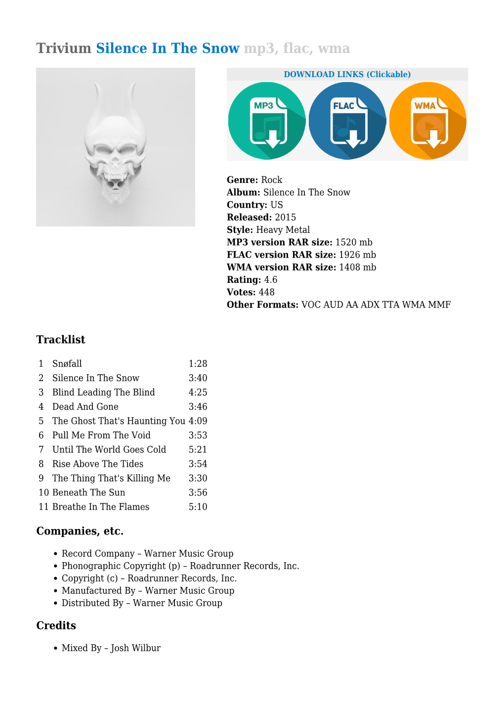 Trivium Silence in the Snow Mp3, Flac, Wma