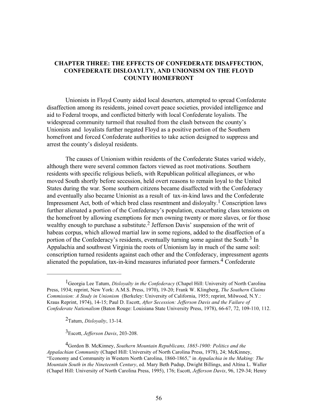 Chapter Three: the Effects of Confederate Disaffection, Confederate Disloaylty, and Unionism on the Floyd County Homefront