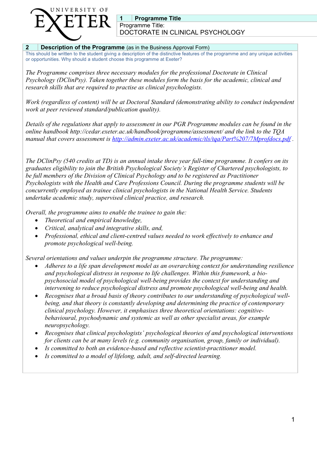 Programme Specification Template