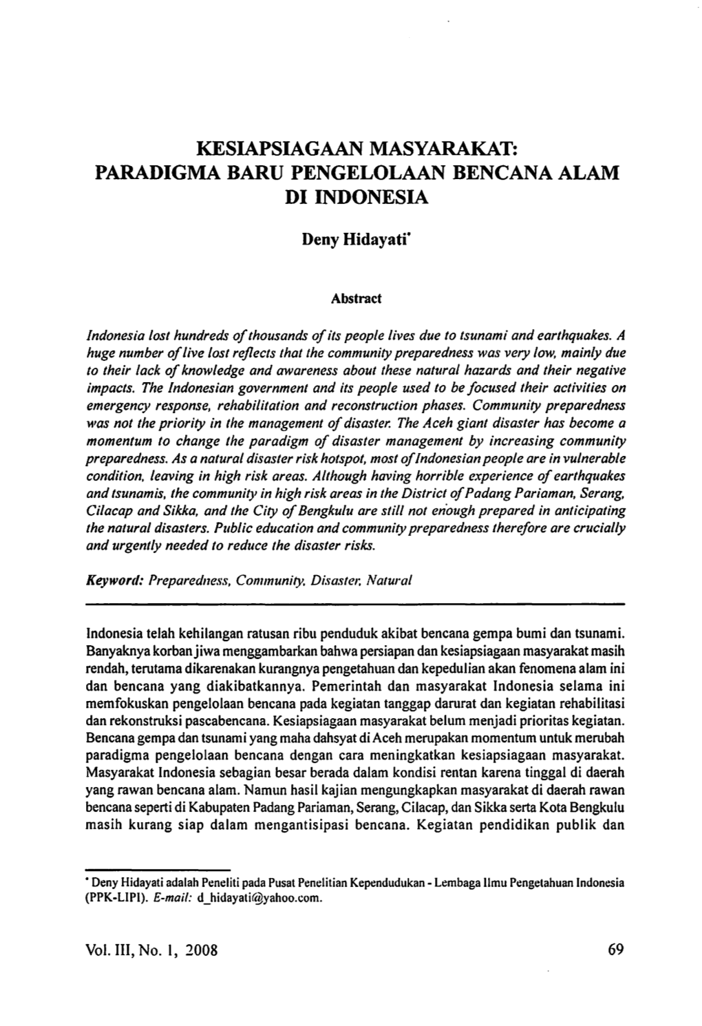 Paradigma Baru Pengelolaan Bencana Alam Di Indonesia