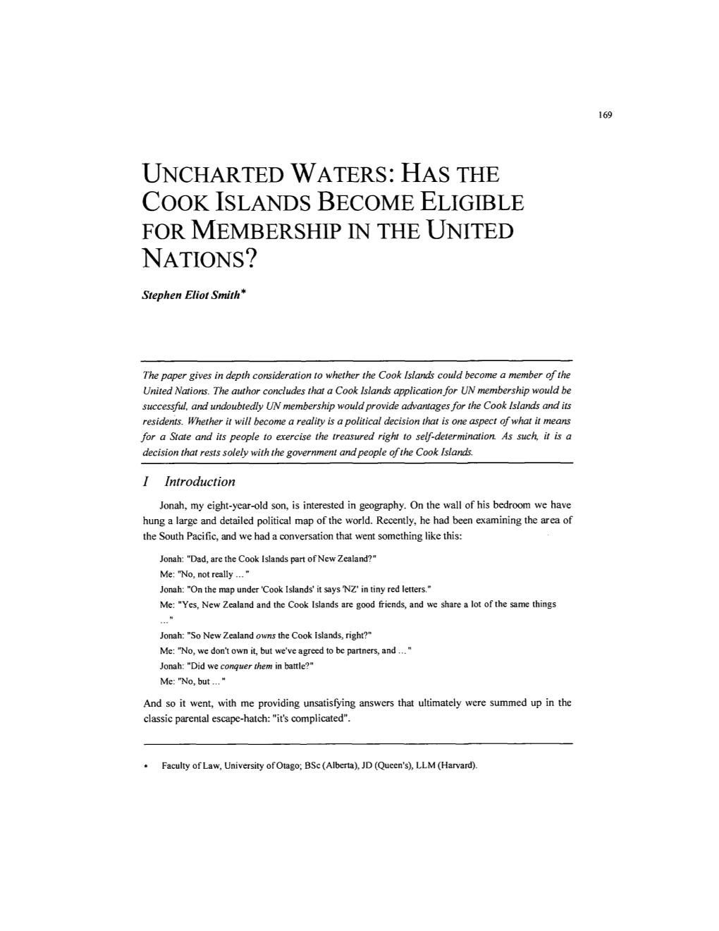 Uncharted Waters: Has the Cook Islands Become Eligible for Membership in the United Nations?