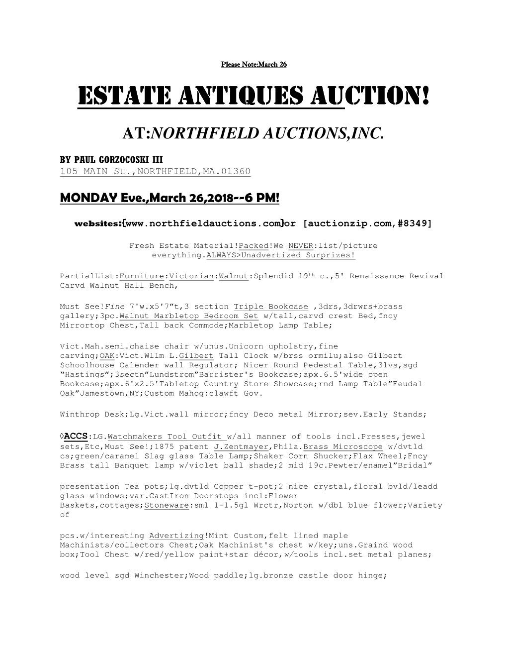 Estate Antiques Au Estate Antiques Auction!