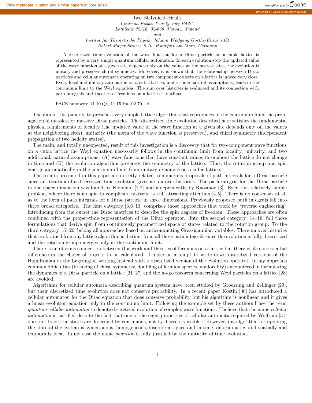 Dirac and Weyl Equations on a Lattice As Quantum Cellular