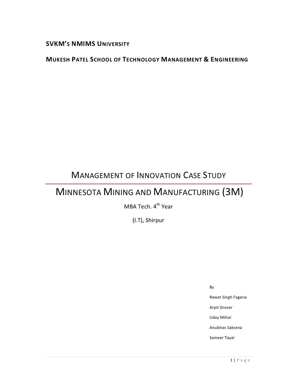 MINNESOTA MINING and MANUFACTURING (3M) MBA Tech