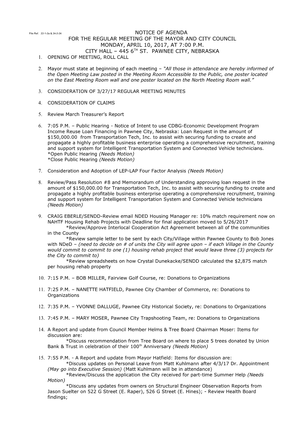 File Ref. 22-1-2A & 24-2-24 NOTICE of AGENDA s1