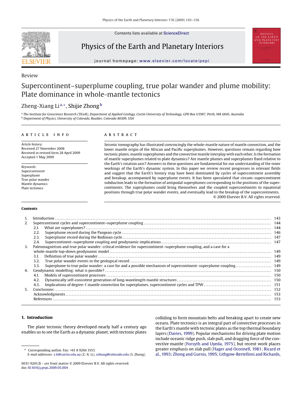 Physics of the Earth and Planetary Interiors 176 (2009) 143–156