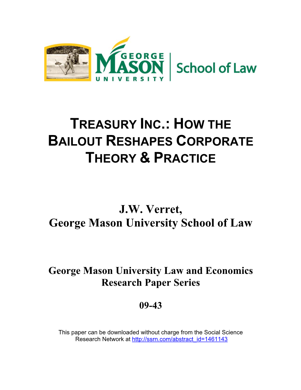 Treasury Inc.: How the Bailout Reshapes Corporate Theory & Practice